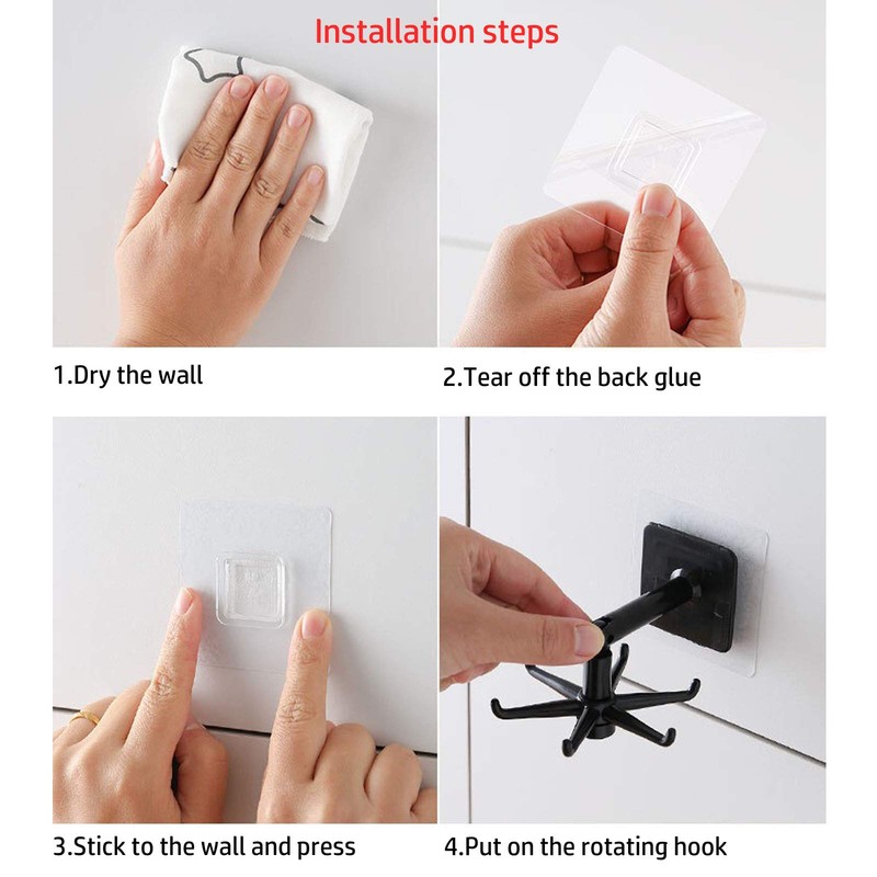 VIVLLEN 4Pcs 360° Rotating Folding Hook,Kitchen Nail-Free Rotating Shelf,Rotating Shelf