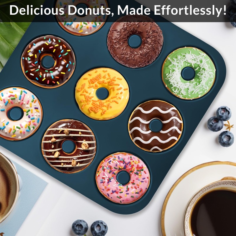 Large Silicone Donut Pan for Baking, 9 Cavity Non-Stick Food