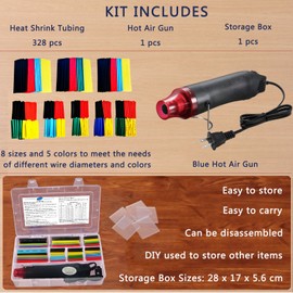Wire Heat Shrink Tubing Kit + Mini Heat Gun for Shrink Tubing - 328pcs 2:1 Wire Shrink Wrap Tubing + 300W Heat Shrink Gun with Case - for Wires,Shrink Wrap and Cable Repair.