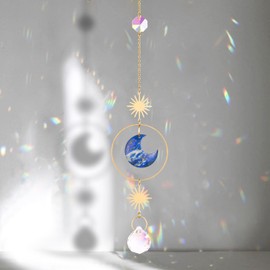 Sahoottie Lapis Lazuli Crystal Sun Catcher Moon Sun Catcher for Window Garden Hanging Crystal Rainbow Sunlight Catcher