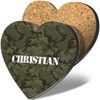 1 x Heart Coaster - Name Christian Camouflage Army Military