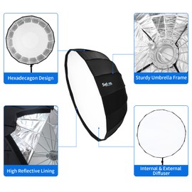 Selens 26"/65cm Umbrella Hexadecagon Softbox with Bowens Mount and Removable Diffusers, Quick Folding Softbox with Carrying Bag for Photography Studio Speedlite Flash and Monolight