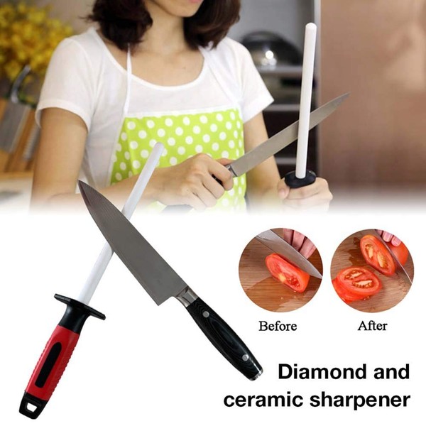 10 Inch Ceramic Rod Knife Honing, Ceramic Diamond Sharpening Rod for Stainless Steel Knives, Professional Knife Sharpener Rod for Home Kitchen
