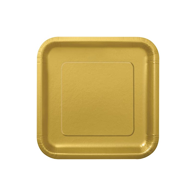 Unique 33243EU Eco-Friendly Square Paper Plates-23 cm-Gold Colour-14 Count (Pack