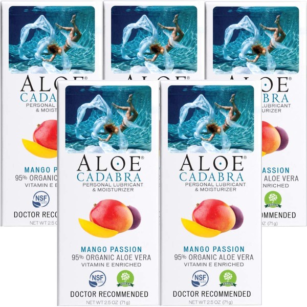 Aloe Cadabra Flavored Personal Lubricant Organic Passion Lube for Women, Men & Couples, Mango Passion 2.5 Ounce (Pack of 5)