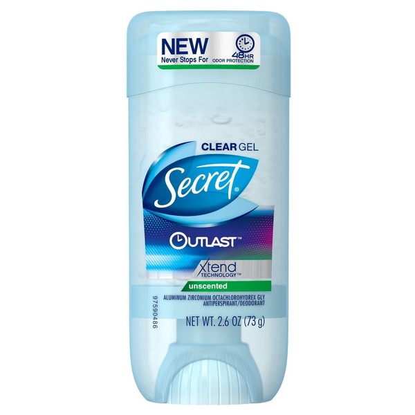 Secret Deodorant Outlast Clear Gel Unscented 2.6 Ounce (76ml) (6 Pack)