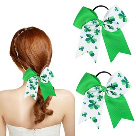 St. Patrick's Day Hair Ties Large Cheer Shamrock Hair Bow Bands Green Shamrock Elastic Hair Rope Ponytail Holder for Teen Girls Women St. Patrick's Day Hair Accessories