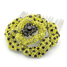 Medium Decorative Hair Comb Rhinestone Crystal Rose Bridal Hair Comb, Yellow