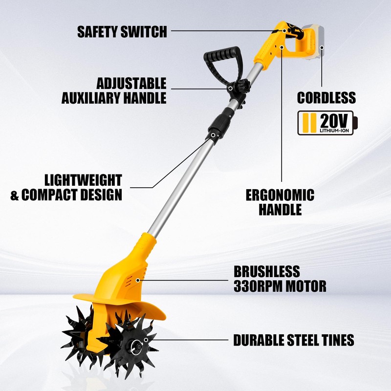 Cordless Tiller Compatible with Dewalt 20V (Tool Only) - 300W