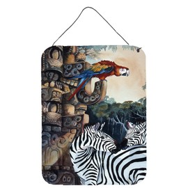 Caroline's Treasures JMK1200DS1216 Zebras and Parrots Wall or Door Hanging Prints Aluminum Metal Sign Kitchen Wall Bar Bathroom Plaque Home Decor Front Door Plaque, 12x16, Multicolor