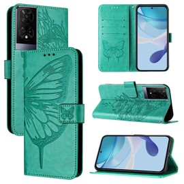 Asdsinfor Case for TCL 50 XE 5G, PU Leather Folio Flip Wallet Case with Credit Cards Holder Kickstand Magnetic Closure Protective Cover for TCL 50 XE 5G,Green Butterfly YB
