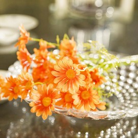 15 Bundles Artificial Flowers Artificial Small Daisy Flowers Bouquet UV Resistant Outdoor Fake Wildflowers with Stems Greenery Shrubs Plants Arrangements for Home Garden Wedding Decoration (Orange )