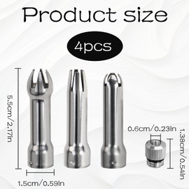 Set of 3 Cream Dispenser Replacement Parts, for Cream Dispenser Replacement Nozzles, Cream Dispenser Replacement Parts Set, Silver Stainless Steel Piping Nozzles Set, Cream Dispenser Replacement