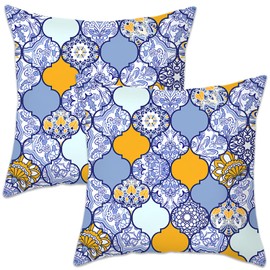 Betadistor Boho Cushion Covers Light Blue Mandala Cushions Pillow Case Decorative Pillowcases Home Decor for Bedroom Living Room with Invisible Zipper 18x18 Set of 2, Light Blue, 507-0126