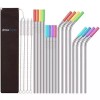 16 Pack Reusable Stainless Steel Straws with Silicone Tips Metal