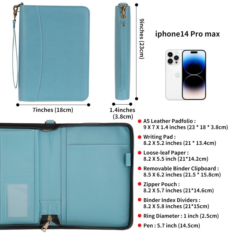 WASON Portfolio A5 Binder Journal with Zipper - Leather pu
