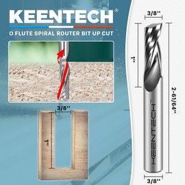 KEENTECH 3/8" Shank Upcut O Flute Flat Tip Sprial Router Bit for CNC Router Machine, 3/8" Cutting Diameter, 1" Cutting Depth, for Wood Cutting, Custom Furniture, Slot Mortise, Engraving, Carving