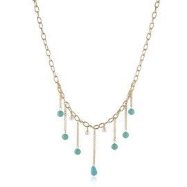 HZMAN 14K Gold Plated Necklace for Women 21In Boho Turquoise Pearl Tassel Chain Necklace Jewelry Gift