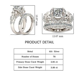 Jeulia Skull Engagement Ring Sets Sterling Silver Promise Eternity Band Rings Diamond Princess Cut with Cubic Zirconia Wedding Engagement Anniversary Promise Rings Bridal Sets (8.0(U.S))