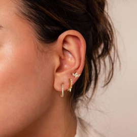 AGWOLF 3 Pairs Gold Hoop Earrings Set Dainty Stud Earrings Trendy Small 14K Gold Plated Hypoallergenic Dangle Cartilage Earrings Huggie for Women Lightweight Gold Hoop Earrings Jewelry