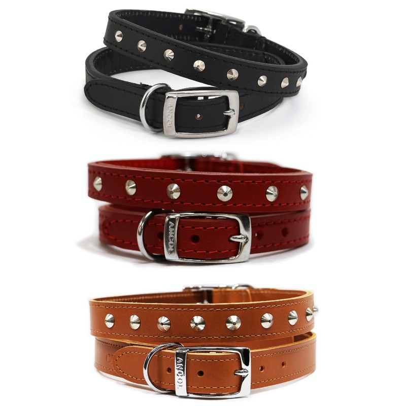 Ancol Leather Stud Collar Tan 26-31cm Size 2