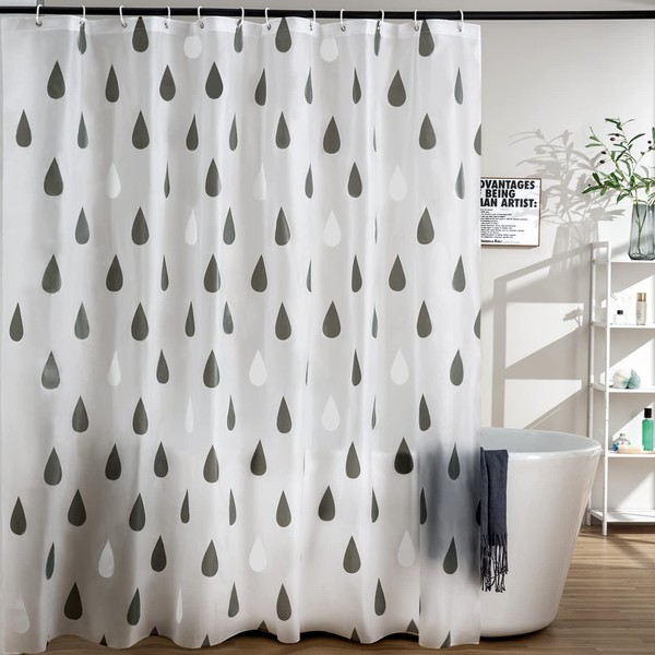 Shower Curtain 180 x 180 cm, Shower Curtain Anti-Mould Transparent Shower Curtain Peva Shower Curtain Washable Shower Curtain Water Droplets Beautiful Curtain for Bathroom
