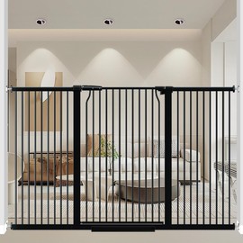 THEYFIRST 41" Extra Tall Dog Gate for Doorways Stairs, 60.3-65.7 in in Wide Baby Gates Walk Thru, No Drill Long Pet Gate for Doggie Puppy, Auto Close Large Child Safety Gate with Door Indoor, Black