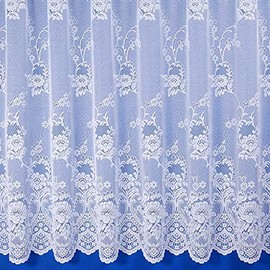 Maple Textiles Canterbury White Net Curtain Flowers Floral Pattern Sold By the Meter (White, 42" 107cm) Drop