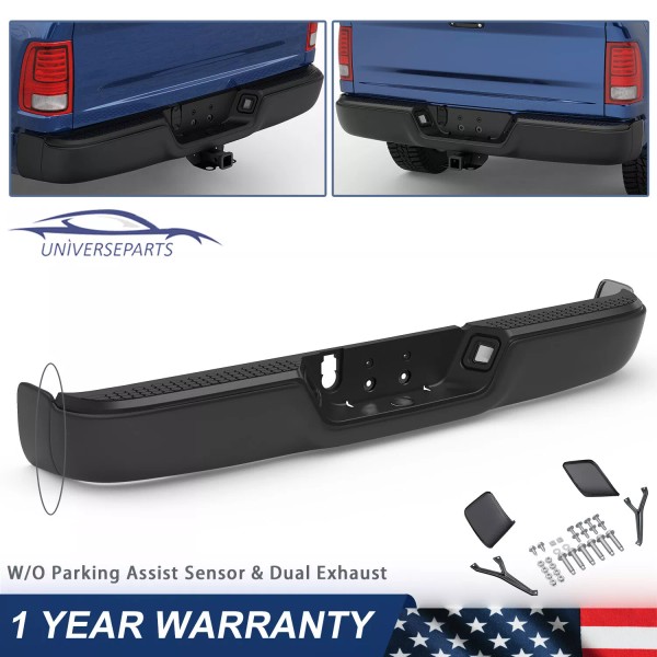 UNIVERSEPARTS Black Rear Separated Bumper For 09-18 Ram 1500 10-12