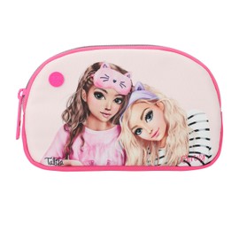 Depesche 13157 TOPModel Beauty and Me Cosmetic Bag in Pink and Pink with Model Motif and Writing in Metallic Look, Wash Bag with Zip