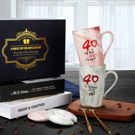 Sovyime 40 Years of Being Mr Right and Mrs Always Right Wedding Marriage Anniversary Cup for Couple Ceramic Marble Coffee Mugs - 14 Oz (40th Anniversary)