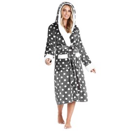 CityComfort Women's Fluffy Bathrobe, Fleece Dressing Gown, Cosy Bathrobe for Women, Anthracite/white, m