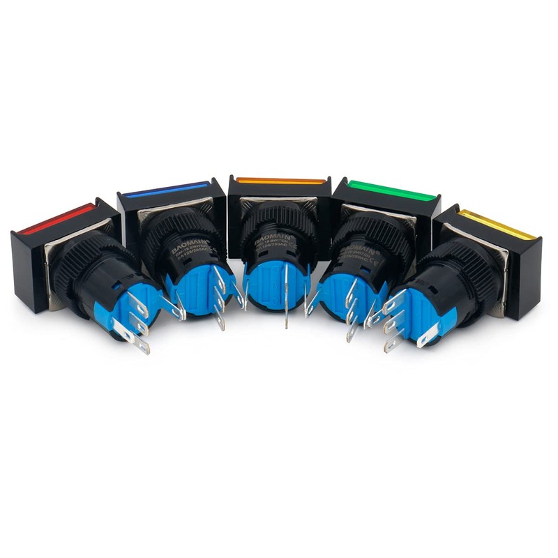 Baomain 5/8" 16mm Push Button Switch Momentary Rectangular Cap LED