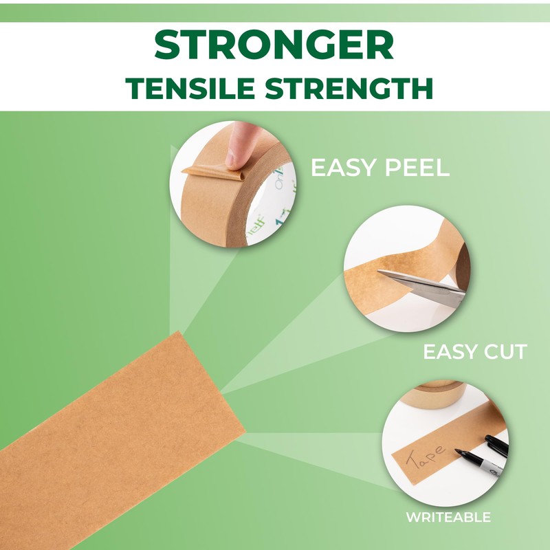 On1shelf® Eco-Friendly Biodegradable Kraft Carton Sealing Tape - 50m Long