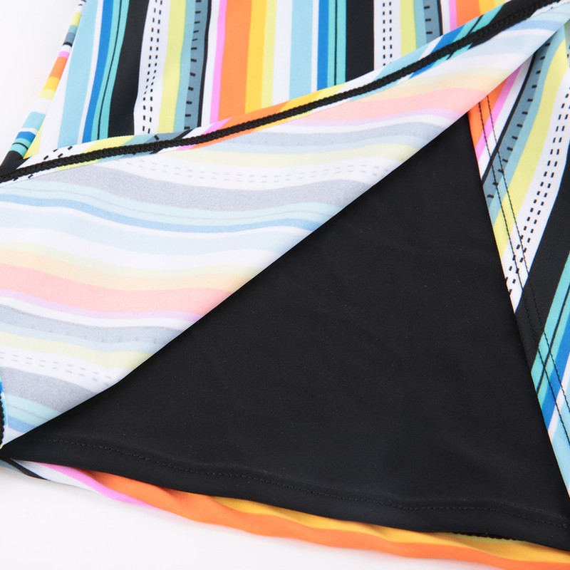 Fashionable Women Surf Clothing Rainbow Striped Sling Single Piece Set