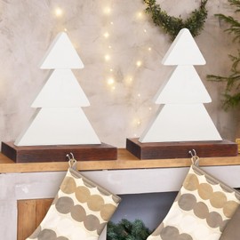 Beeveer 2 Pcs Wooden Christmas Tree Stocking Holder for Mantle Fireplace White Christmas Stocking Hanger Farmhouse Rustic Xmas Stocking Hooks for Holiday Decoration (9.8 Inch)