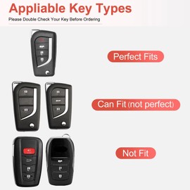 RUABIBAN Compatible with Toyot Key Fob Cover with Keychain, Black Genuine Leather Crystal Key Case Protection Shell for Fortuner Tundra Camry RAV4 Highlander Corolla, 4 Buttons