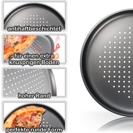 4 x Pizza Trays Diameter 32 cm Round, Perforated and Non-Stick Coating for Pizza and Tarte Flambée, Crisper Tray (Set of 4)