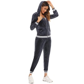 Yukiuiny Women's Nicki Leisure Suit Cuddly 2-Piece Tracksuit with Hood for Autumn Winter Zip Jacket + Jogging Bottoms, gray