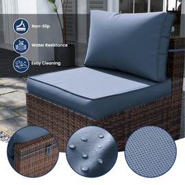 UDPATIO 2 Pieces Patio Furniture Sofa Sets, Outdoor All-Weather Patio Sectional Sofa with Non-Slip 4 Inch Thick Cushion Deep Seating High Back (Navy Blue)