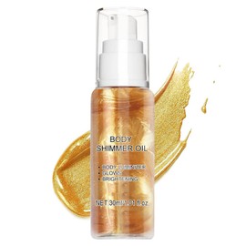 Shimmer Body Oil - Face & Body Glow Oil - Liquid body Glitter Highlighter Makeup - Hydrating Shimmering Golden body Lotion - Sparkly Glaze Bronzer Non-sticky for Beach, Stage, Daily Makeup