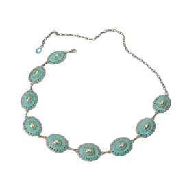 LWZko Women's Western Belt, Square Concho Belt, Chain Belt, Women's Concho Chain Belt, Green