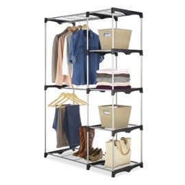 Whitmor Double Rod Freestanding Closet Organizer, Silver