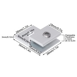 Pack of 6 H-shaped Glass Clamps with Thickened Clamping Arms, Aluminium Alloy Heavy Duty Clamp Glass Shelf Support (3-5 mm)