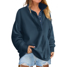 ANRABESS Womens Oversized Sweatshirt Long Sleeve Henley Pullover Tops 2025 Fall Casual Button Up Loose Fit Teen Girls Outfits Navy Blue Medium