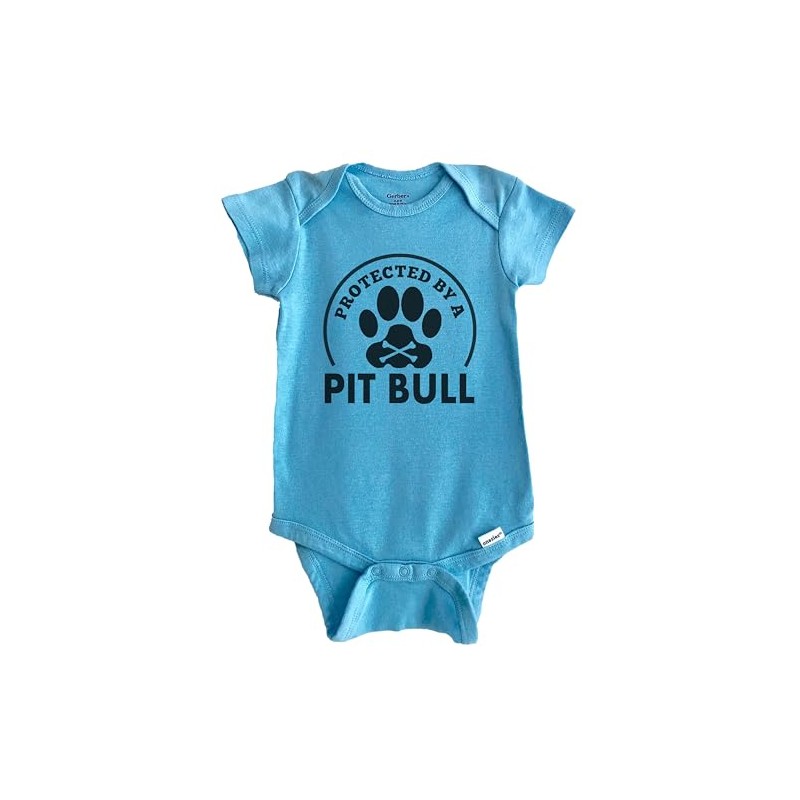 Protected by A Pit Bull Funny Baby Bodysuit (100% Cotton),