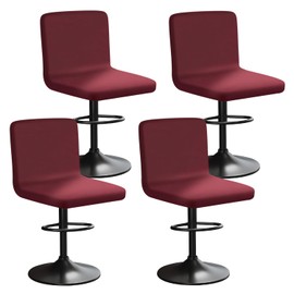 HuaLiSiJi Stretch Bar Stool, Chair Covers, Bar Stool with Backrest, Velvet Bar Chair Covers, Luxurious Fabric, Soft Texture, Stretchy, Wrinkle-Free, Washable, Dustproof (4, Burgundy)