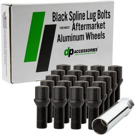 DPAccessories Lug Bolts Compatible with 2023-2025 Lexus RX500h | Black Spline Style | for Aftermarket Aluminum Wheels Only | Set of 20 Wheel Bolts & 1 Tool | DLRX5H05A-BK/1