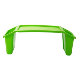 Mind Reader Kids’ Lap Desk, Freestanding Portable Table with Side Pockets for Coloring Books, Tablets, Toys, Reading, Snacks, Plastic, Green