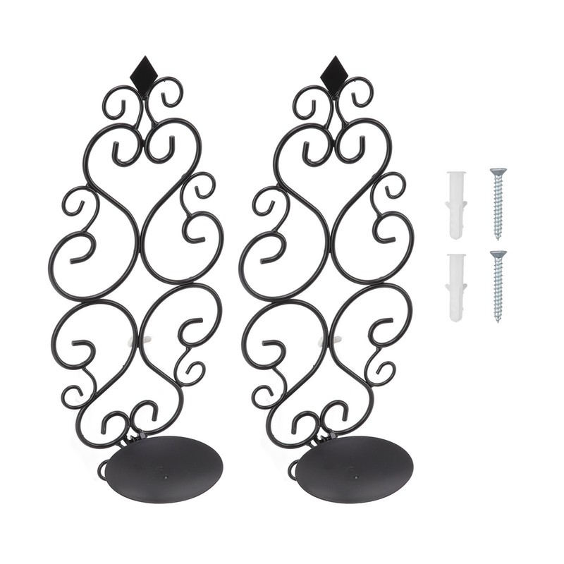 2 Pcs Candle Holder Exquisite Classical Style Black Iron Wall